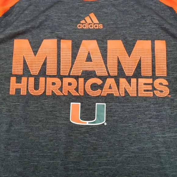 Adidas Climalite Mens Black Miami Hurricanes Tshirt Athletics NCAA Large - Picture 6 of 11
